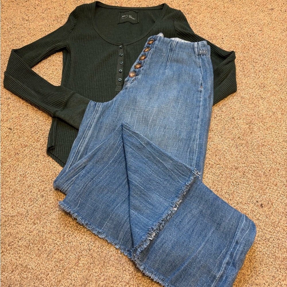 Free People Button up superwide leg jean